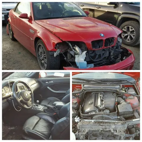 Red BMW M3 shown together with its interior and engine bay