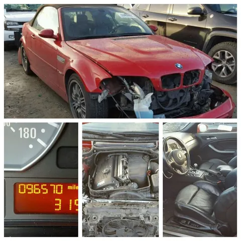Red BMW M3 shown with its odometer, interior and engine bay